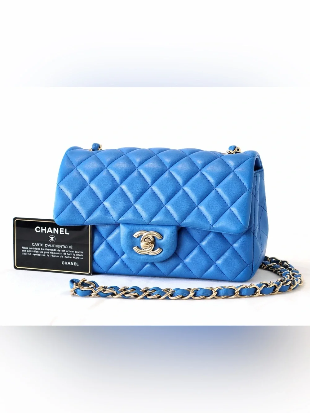Blue Chanel Mini Rectangle Single Flap 20cm Lambskin Bag